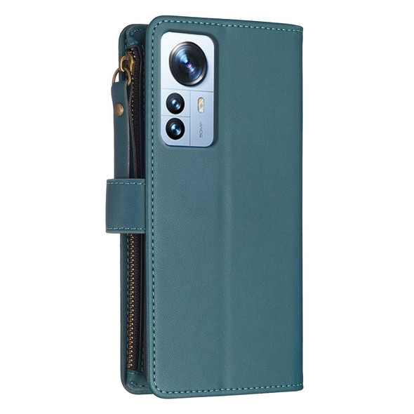 For Xiaomi 12 Pro 9 Card Slots Zipper Wallet Leather Flip Phone Case(Green)