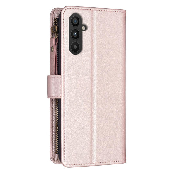 For Samsung Galaxy A24 4G 9 Card Slots Zipper Wallet Leatherette Flip Phone Case(Rose Gold)