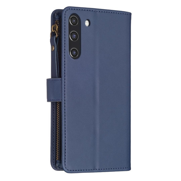 For Samsung Galaxy S21 FE 5G 9 Card Slots Zipper Wallet Leatherette Flip Phone Case(Blue)