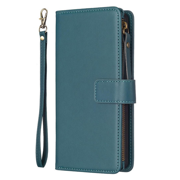 For Samsung Galaxy S21+ 5G 9 Card Slots Zipper Wallet Leatherette Flip Phone Case(Green)