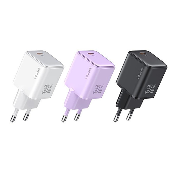 USAMS US-CC186 PD 30W USB-C/Type-C Single Port Electroplating Charger, EU Plug(Purple)