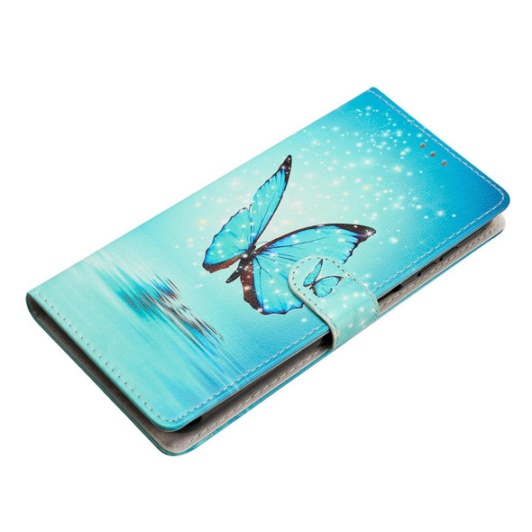 For Google Pixel 6 Pro Colored Drawing Leatherette Phone Case(Blue Butterfly)
