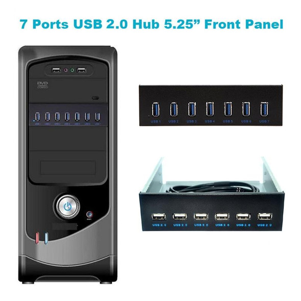 7 Port USB2.0 Optical Drive Bit Front Panel, Style: Side Plug