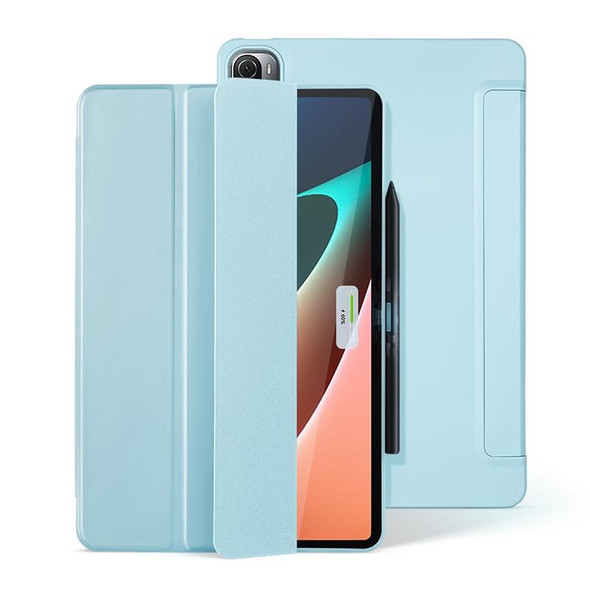 For Xiaomi Pad 5 / 5 Pro 3-fold Smart Leather Tablet Case with Pen Slot(Ice Blue)