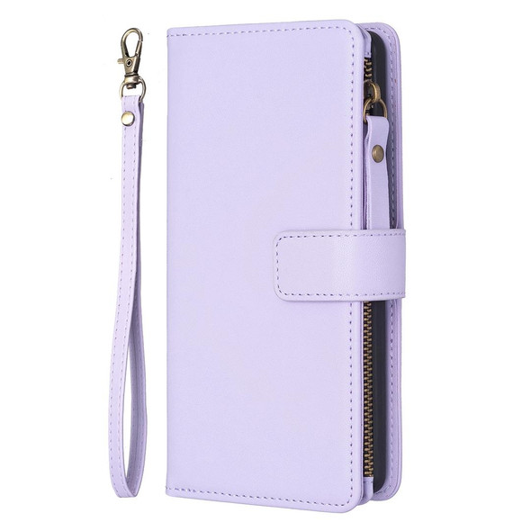 For Samsung Galaxy S21 Ultra 5G 9 Card Slots Zipper Wallet Leatherette Flip Phone Case(Light Purple)