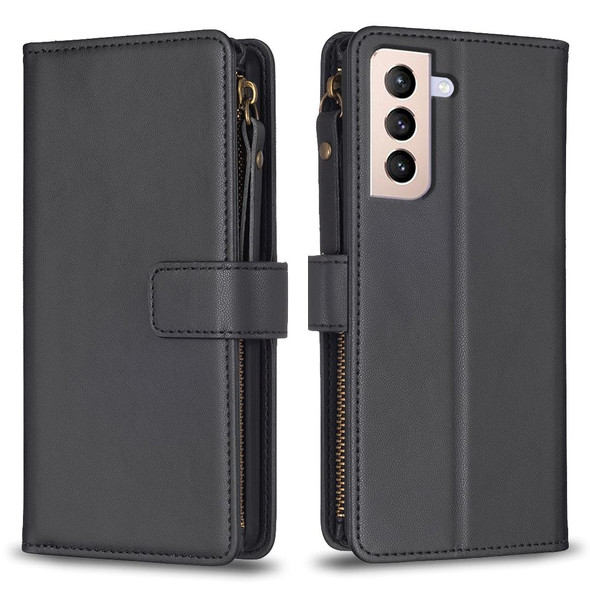 For Samsung Galaxy S21+ 5G 9 Card Slots Zipper Wallet Leatherette Flip Phone Case(Black)