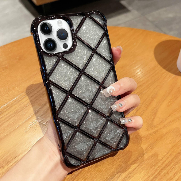 For iPhone 12 / 12 Pro 3D Diamond Lattice Laser Engraving Glitter Paper Phone Case(Gradient Black)