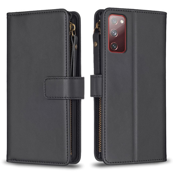 For Samsung Galaxy S20 FE 9 Card Slots Zipper Wallet Leatherette Flip Phone Case(Black)