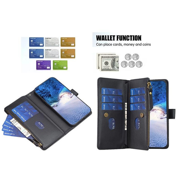 For Samsung Galaxy S20 FE 9 Card Slots Zipper Wallet Leatherette Flip Phone Case(Black)