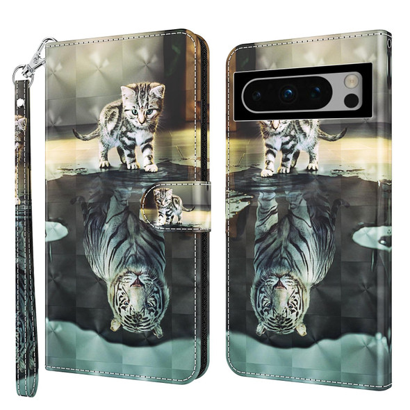 For Google Pixel 8 Pro 3D Painting Pattern Flip Leatherette Phone Case(Cat Tiger)