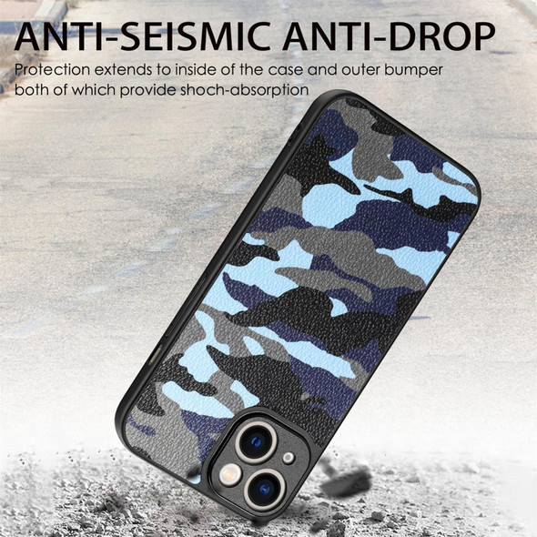 For iPhone 13 Camouflage Leatherette Back Cover Phone Case(Blue)