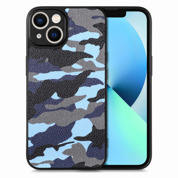 For iPhone 13 Camouflage Leatherette Back Cover Phone Case(Blue)