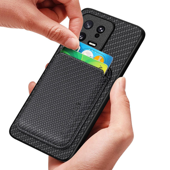 For Redmi Note 10 4G Carbon Fiber Leatherette Card Magsafe Phone Case(Blue)
