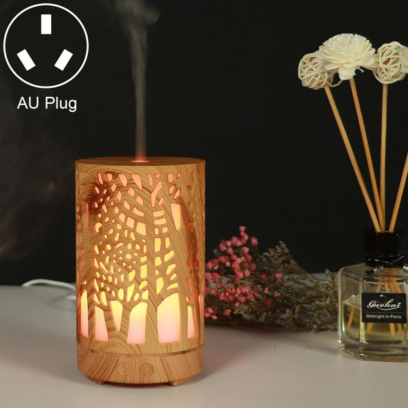 200ml Hollow-out Forest Pattern Wooden Essential Oil Aromatherapy Machine Ultrasonic Humidifier Automatic Alcohol Sprayer, Plug Specification:AU Plug(Light Brown-3)