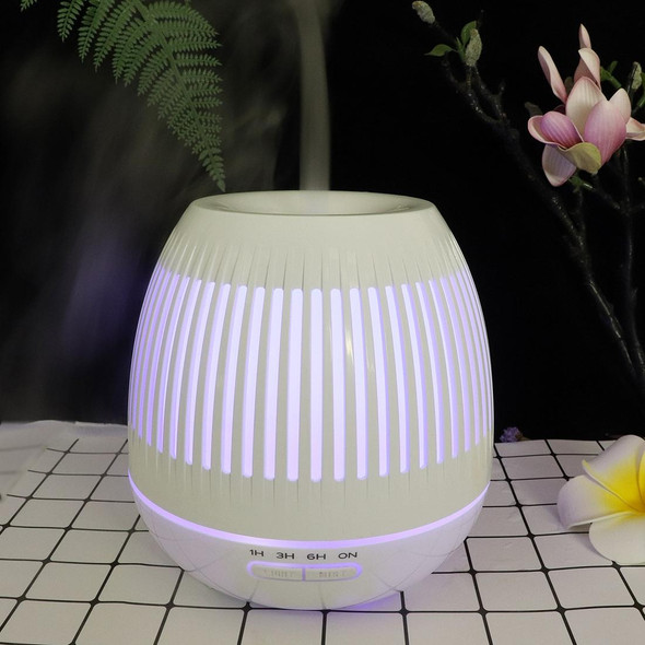 400ml Hollow-out LED Humidifier Wood Grain Air Purifier Aromatherapy Machine Automatic Alcohol Sprayer with Colorful LED Light, Plug Specification:US Plug(White)