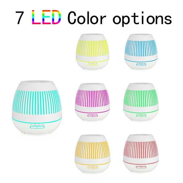 400ml Hollow-out LED Humidifier Wood Grain Air Purifier Aromatherapy Machine Automatic Alcohol Sprayer with Colorful LED Light, Plug Specification:EU Plug(White)