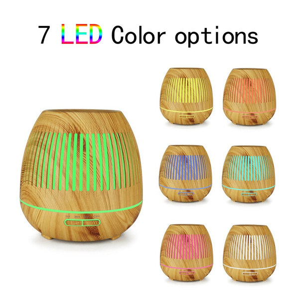 400ml Hollow-out LED Humidifier Wood Grain Air Purifier Aromatherapy Machine Automatic Alcohol Sprayer with Colorful LED Light, Plug Specification:US Plug(Light Brown)