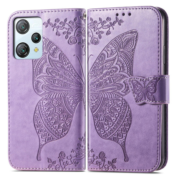 For Blackview A53 Butterfly Love Flower Embossed Leatherette Phone Case(Lavender)