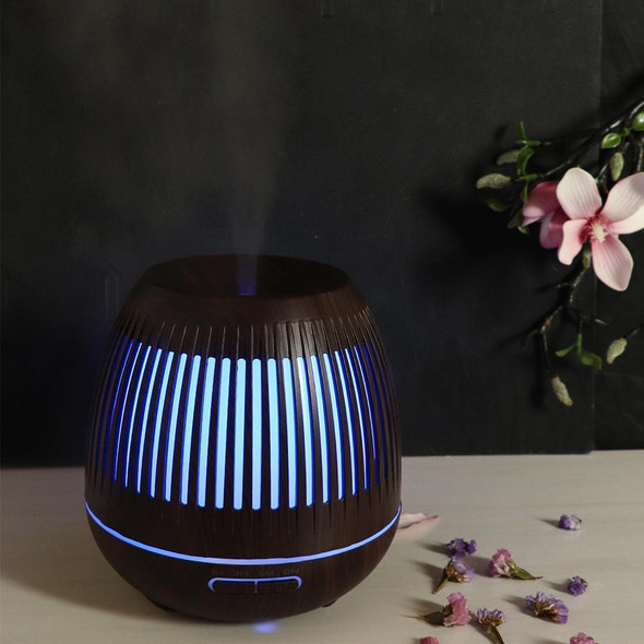 400ml Hollow-out LED Humidifier Wood Grain Air Purifier Aromatherapy Machine Automatic Alcohol Sprayer with Colorful LED Light, Plug Specification:EU Plug(Dark Brown)