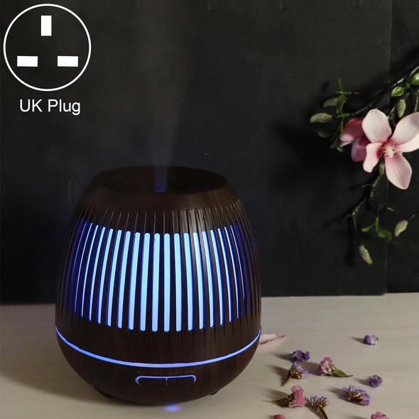 400ml Hollow-out LED Humidifier Wood Grain Air Purifier Aromatherapy Machine Automatic Alcohol Sprayer with Colorful LED Light, Plug Specification:UK Plug(Dark Brown)