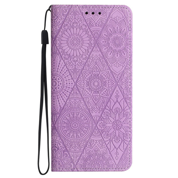 For Samsung Galaxy S21 5G Ethnic Embossed Adsorption Leatherette Phone Case(Purple)