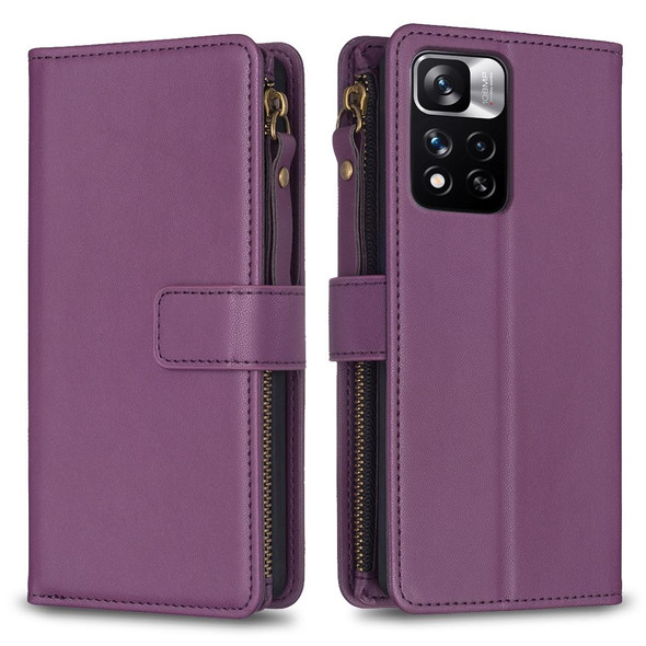 For Xiaomi Redmi Note 11 Pro 9 Card Slots Zipper Wallet Leather Flip Phone Case(Dark Purple)