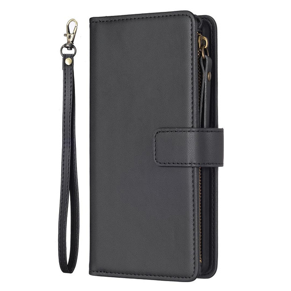 For Samsung Galaxy S21 5G 9 Card Slots Zipper Wallet Leatherette Flip Phone Case(Black)