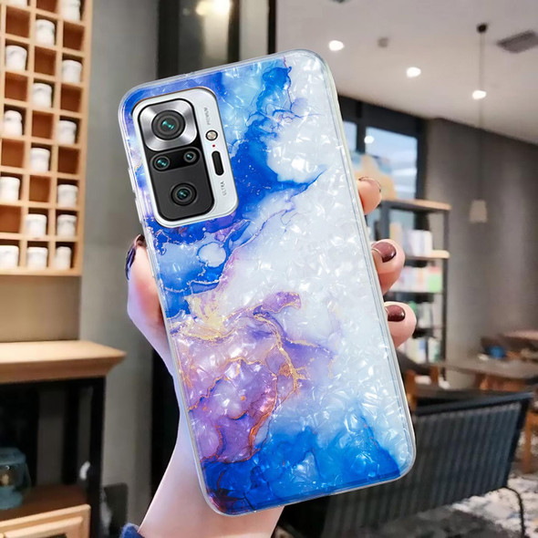 For Xiaomi Redmi Note 10 Pro IMD Shell Pattern TPU Phone Case(Sky Blue Purple Marble)