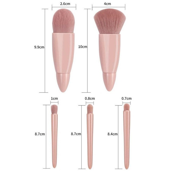 5pcs/Set Medium Portable Makeup Brush Set With Mirror Mini Multifunctional Makeup Brush(Pink)