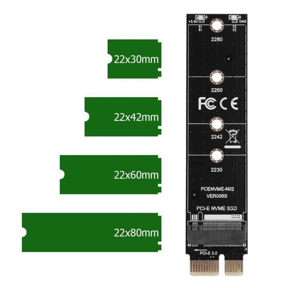 PCI-E 1X To M.2 NVME KEY-M SSD Riser Card Adapter With Baffle