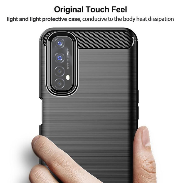 For Realme 7 Brushed Texture Carbon Fiber TPU Phone Case(Blue)