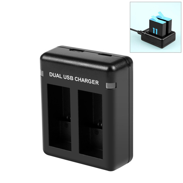 PULUZ USB Dual Batteries Charger for GoPro Hero11 Black / HERO9 Black / HERO10 Black (Black)