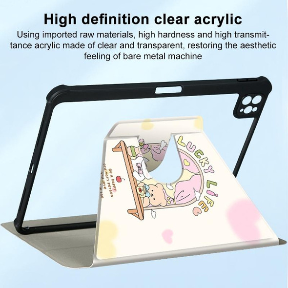 For iPad 10.2 2021 / 2020 / 10.5 3-Fold 360 Rotation Painted Leatherette Smart Tablet Case(Bear Bunny)
