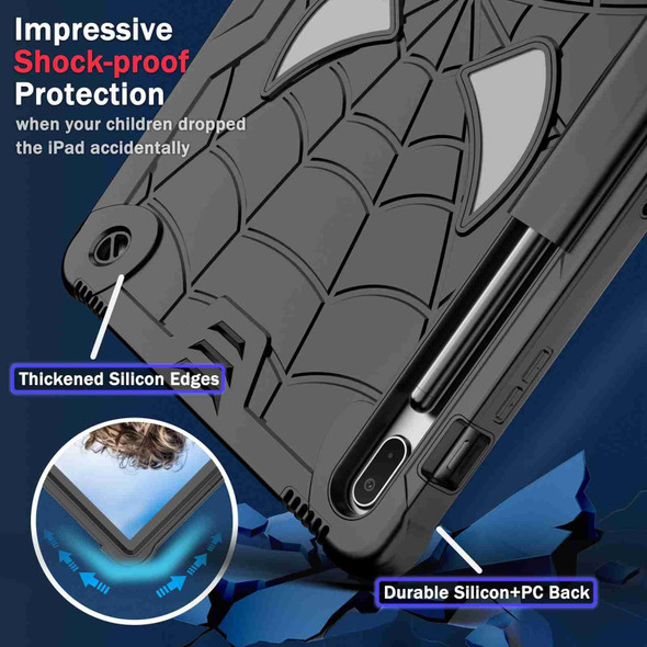 For Samsung Galaxy Tab S7 FE / S7+ / S8+ Spider Texture Silicone Hybrid PC Tablet Case with Shoulder Strap(Black)