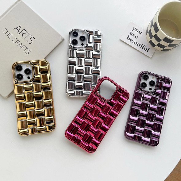 For iPhone 12 / 12 Pro 3D Cube Weave Texture Electroplating Phone Case(Gold)