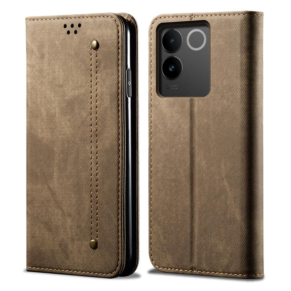 For vivo S17e Denim Texture Flip Leatherette Phone Case(Khaki)