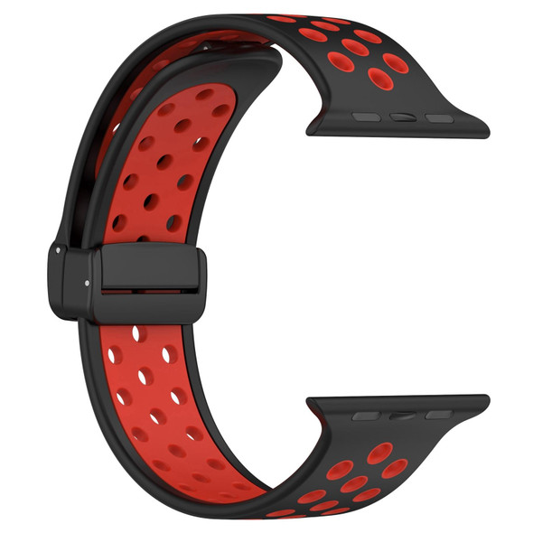 For Apple Watch 42mm Magnetic Buckle Silicone Watch Band(Black Red)