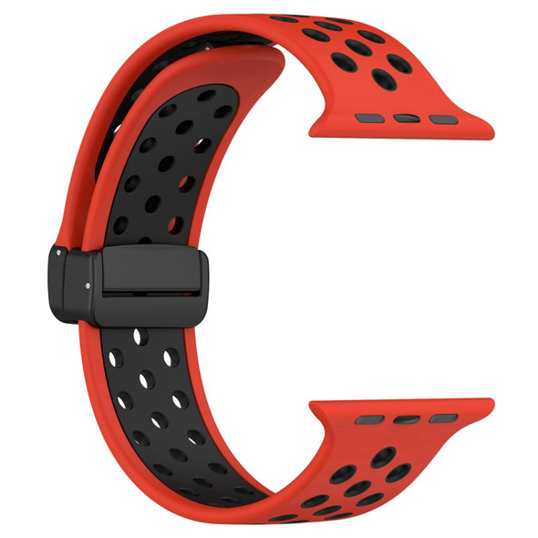For Apple Watch 42mm Magnetic Buckle Silicone Watch Band(Red Black)