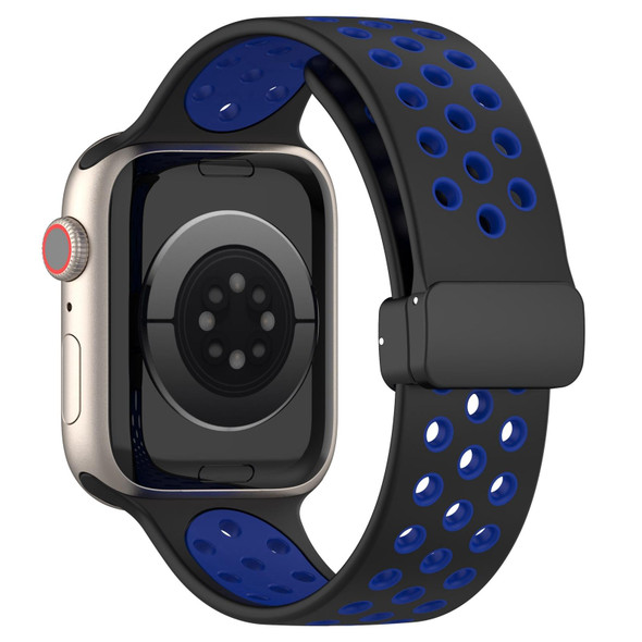 For Apple Watch 38mm Magnetic Buckle Silicone Watch Band(Black Blue)