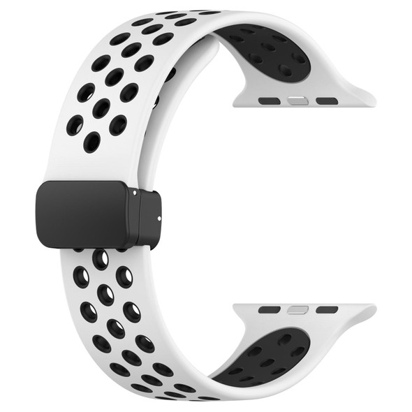 For Apple Watch 38mm Magnetic Buckle Silicone Watch Band(White Black)