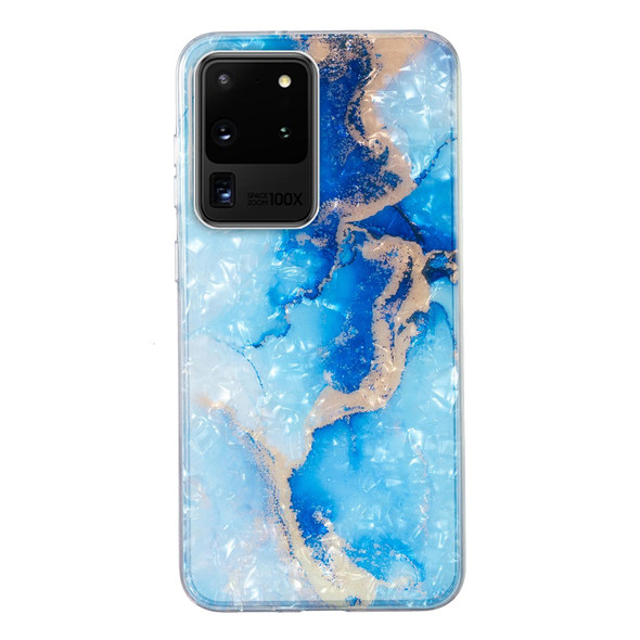 For Samsung Galaxy S20 Ultra IMD Shell Pattern TPU Phone Case(Blue Gold Marble)