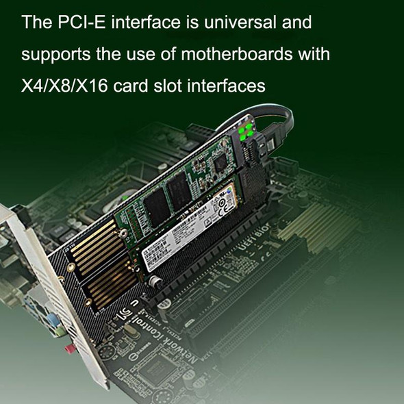 M.2 NVME NGFF SSD To PCIE SATA Dual Disk Conversion Expansion Card Supports MKEY BKEY Wiring(Black)