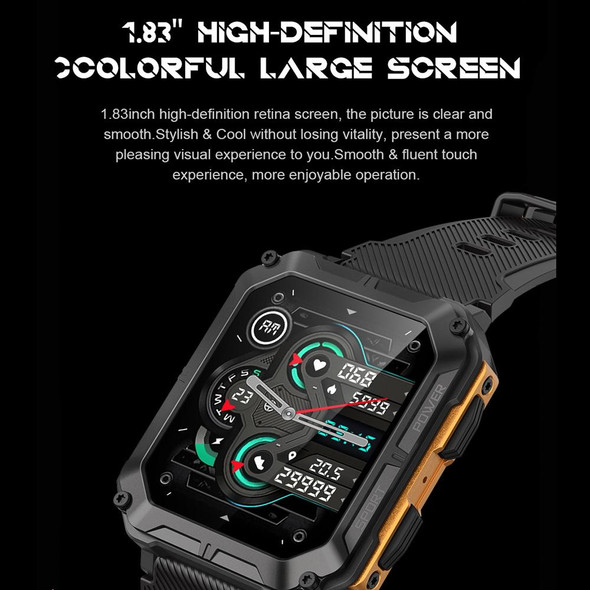 1.83 Inch IP68 Waterproof Bluetooth Call Sports Smart Watch Outdoor Three-Proof Multifunctional Watch(Orange)