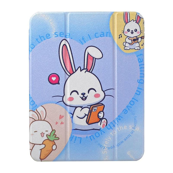 For iPad Pro 11 2022 / 2021 / 2020 3-Fold 360 Rotation Painted Leatherette Smart Tablet Case(Bunny)