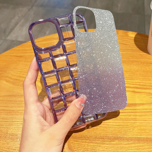 For iPhone 12 / 12 Pro 3D Grid Glitter Paper Phone Case(Silver)