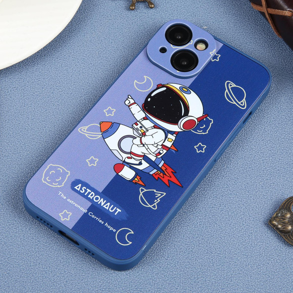 For iPhone 13 mini Color Contrast Astronaut Pattern TPU Phone Case(Blue)