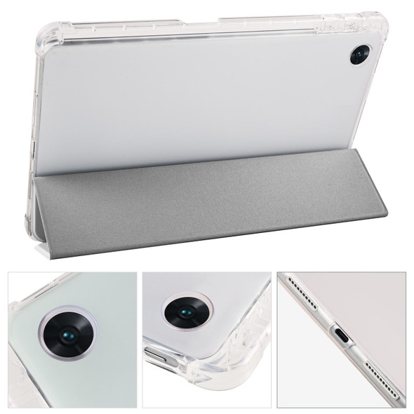 For OPPO Pad Air 10.36 2022 3-folding Transparent TPU Smart Leatherette Tablet Case with Pen Slot(Grey)
