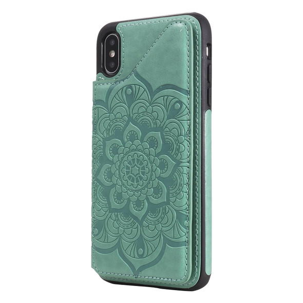 Flower Embossing Pattern Shockproof Protective Case with Holder & Card Slots & Photo Frame - iPhone XS Max(Green)