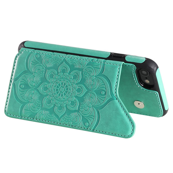 Flower Embossing Pattern Shockproof Protective Case with Holder & Card Slots & Photo Frame - iPhone SE 2022 / SE 2020 / 8 / 7(Green)