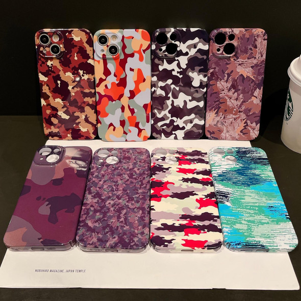 For iPhone 12 Precise Hole Camouflage Pattern PC Phone Case(Dark Purple)